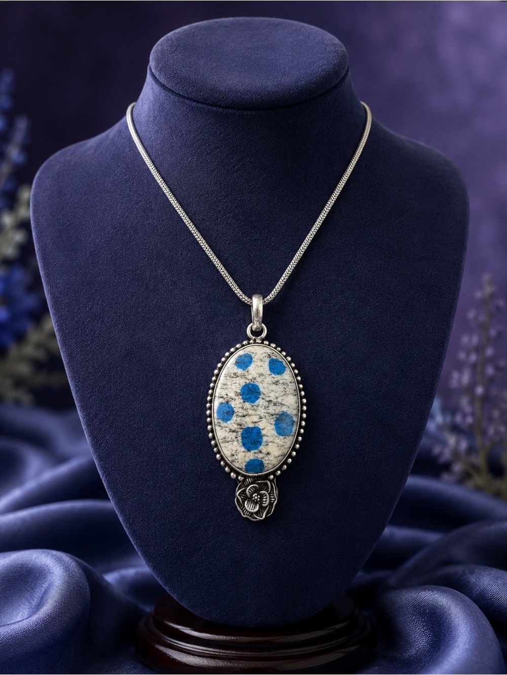 🤩Necklace K2 Jasper Gemstone 925 Sterling Silver Setting Chain Statement Pendant